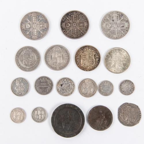 121 - A small collection of GB AR and AE coins including: Double Florins (3): 1887 (2) GF/NVF with edge kn... 