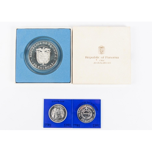 123 - Republic of Panama AR 20 Balboas 1974 Proof coin, Unc in original box. Seychelles AR 25 Rupees for E... 