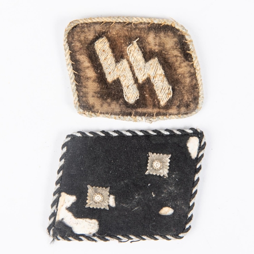 150 - A Third Reich SS NCO's collar patch with runes, another with 2 pips, QGC (some wear). £100-120