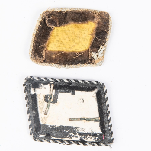 150 - A Third Reich SS NCO's collar patch with runes, another with 2 pips, QGC (some wear). £100-120