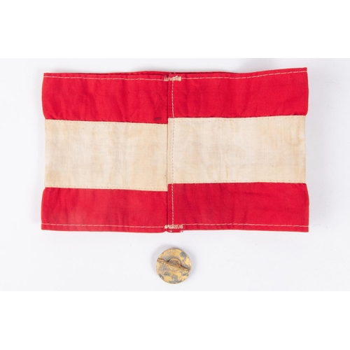 162 - A Third Reich Hitler Youth armband, red and white with overlaid panel; also an enamel shooting badge... 