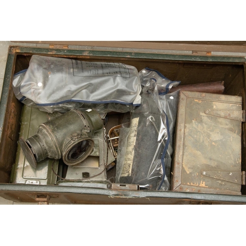 198 - A 'J' set field telephone; 2 SMLE butts; 2 oil fired military lamps; a mess tin containing several e... 