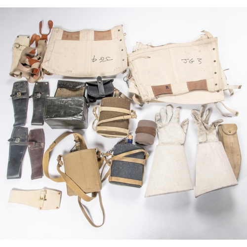 204 - 2 buff leather bayonet frogs, 3 black leather, 1 brown, 5 pairs of RN webbing gaiters, 3 WWII water ... 