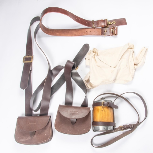 228 - Good quality replica Zulu War naval equipment, brown leather with brass mounts: 2 shoulder belts wit... 