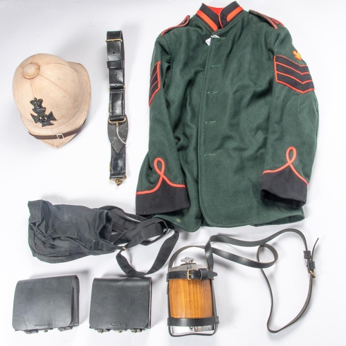 229 - Good quality replica Kings Rifle Corps jacket and FS helmet, also waistbelt and 2 pouches, waterbott... 