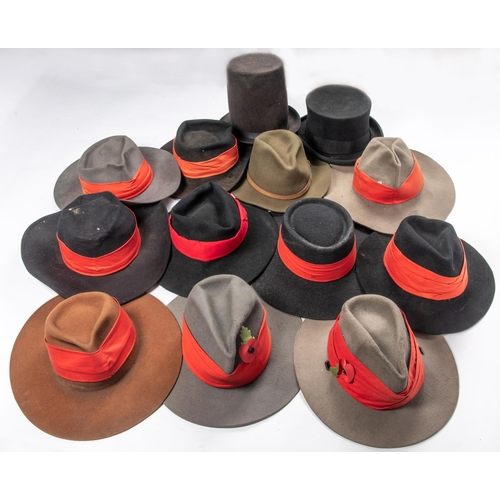 240 - 12 felt hats, modern vintage for Western or Boer War theatrical use, generally GC. 80-100