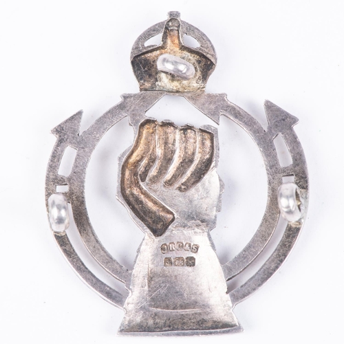 281 - A Royal Armoured Corps officer's silver cap badge, HM B'ham 1941, with 3 lugs. GC £50-80