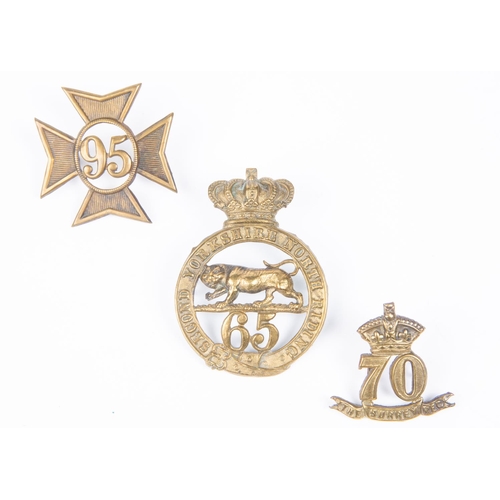 332 - Pre 1881 brass glengarry badges of the 65th, 70th and 95th Regiments of Foot (K&K 527, 533 and 570).... 