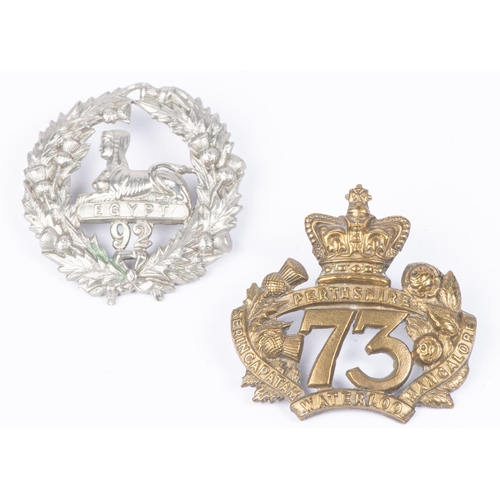 333 - Pre 1881 brass glengarry badge of the 73rd Regt of Foot, and WM glengarry badge of the 92nd Regt of ... 