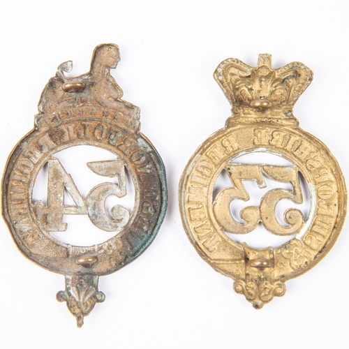 327 - Pre 1881 brass glengarry badges of the 53rd and 54th Regiments of Foot (K&K 512 and 513). GC £50-80