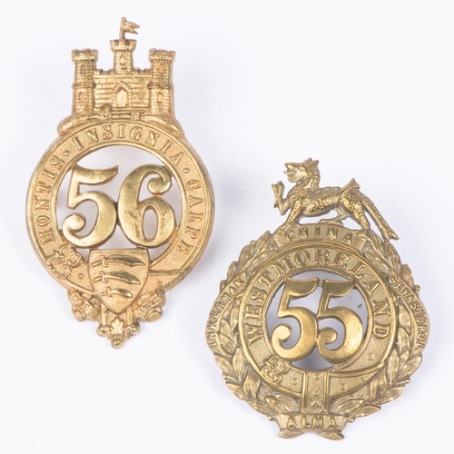 328 - Pre 1881 brass glengarry badges of the 55th and 56th Regiments of Foot, (K&K 514 and 515). The first... 