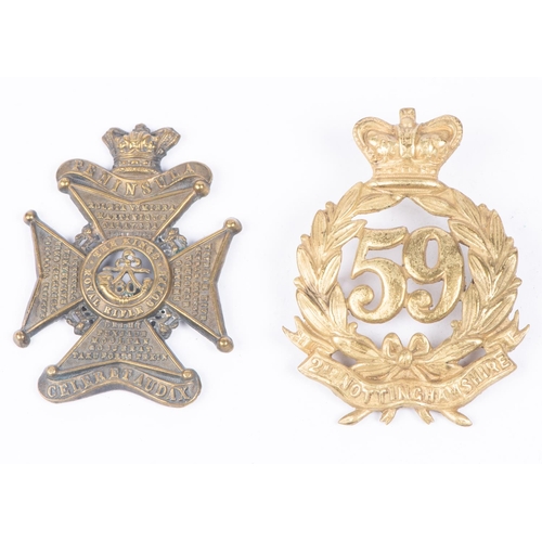 330 - Pre 1881 brass glengarry badges of the 59th and 60th Regiment of Foot; (K&K 520 & 522), GC (the seco... 