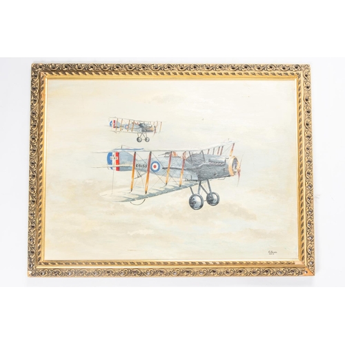 36 - An oil painting of 2 1930s biplanes, 23