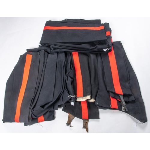 419 - 2 pairs of Guards officers trousers with broad red stripe; 9 pairs of RM band OR's trousers. GC  £50... 