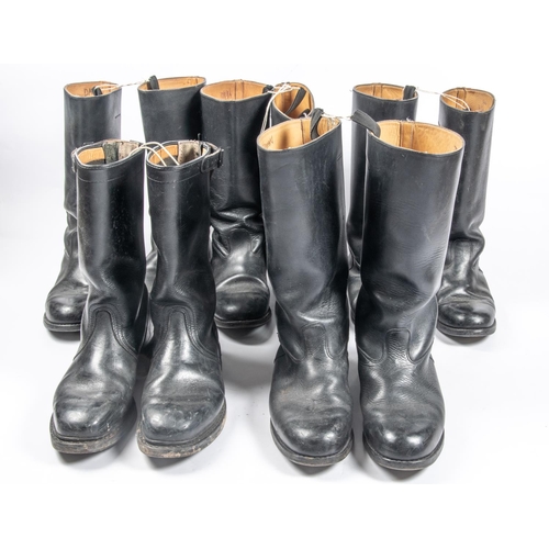 423 - 5 pairs of continental black leather jackboots. GC £50-60