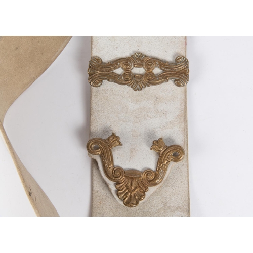 431 - A Colour Bearer's white buff leather baldric, acanthus leaf brass mounts with traces of gilt, marked... 