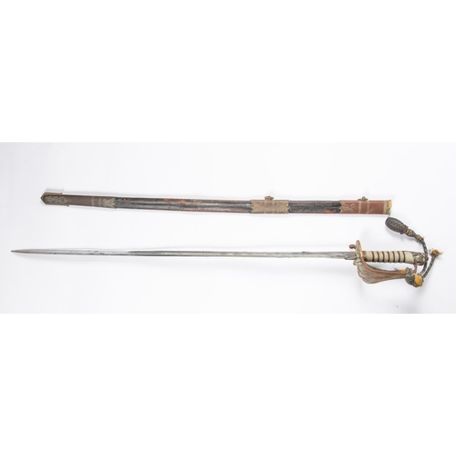 437 - A post 1902 Naval officer's sword, blade 31½