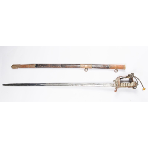 437 - A post 1902 Naval officer's sword, blade 31½