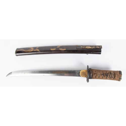 460 - A nicely mounted short wakizashi with o-suriage unsigned blade 31.4cms, some chips and edge nicks. S... 