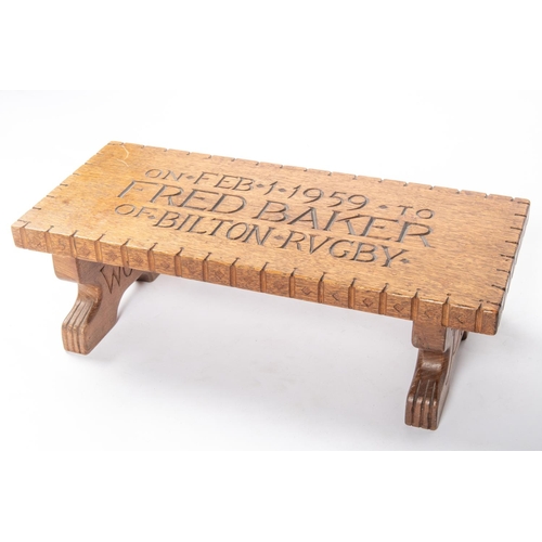 6 - A presentation carved wood stool, inscribed to Fred Baker of Bilton Rugby, served on Gallipoli 1915 ... 