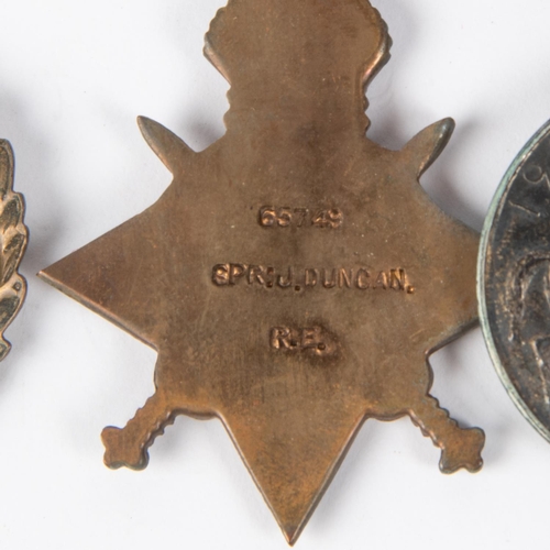 81 - Three: 1914-15 star, BWM, Victory (Spr J Duncan, RE), GVF with RE cap badge. £50-70