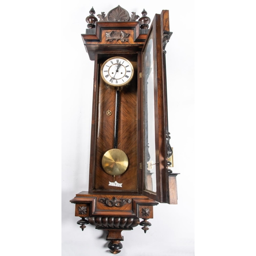 9 - A 19th Century Viennese Regulator clock. Mahogany veneered and ebonised case with 2 train movement, ... 