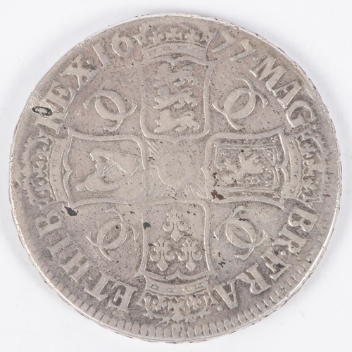96 - Charles II AR crown 1677 (ESC 52), NF/F and scarce. £120-140