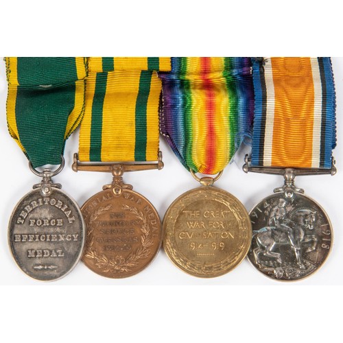 83 - Four: BWM, Victory, Territorial War medal, Territorial Force Efficiency medal, Geo V issue (318041 B... 