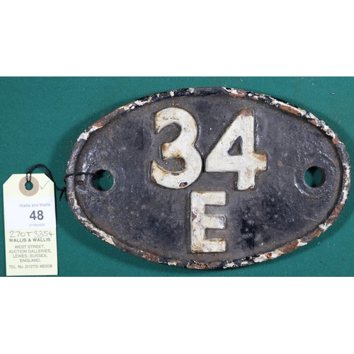 44 - Locomotive shedplate 34E Neasden 1950-1958, with sub sheds Aylesbury and Chesham, then New England 1... 