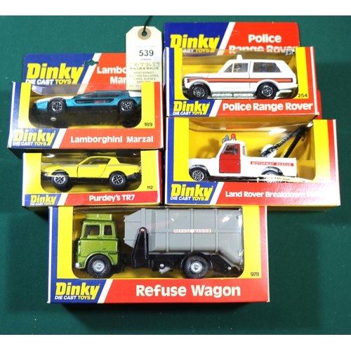 300 - 5x Dinky Toys. Purdey's Triumph TR7 from the New Avengers (112). Lamborghini Marzal (189) in metalli... 