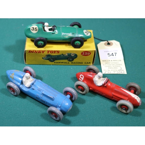 311 - 3 Dinky Toys. Vanwall Racing Car (329). In British Racing Green with green wheels and white driver R... 