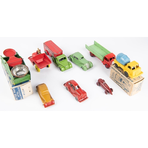 236 - Quantity of British manufacturers, Benbros Guy open back lorry, with red chassis and green open back... 