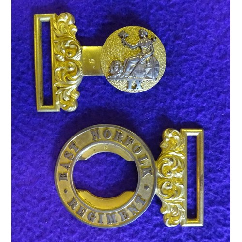 380 - A pre 1881 officer's gilt and silver waist belt clasp of the 9th (East Norfolk) Regiment, near VGC £... 