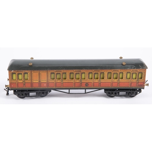 122 - 2x A Hornby Series O gauge Metropolitan Railway bogie coaches in teak livery with brass buffers. A F... 