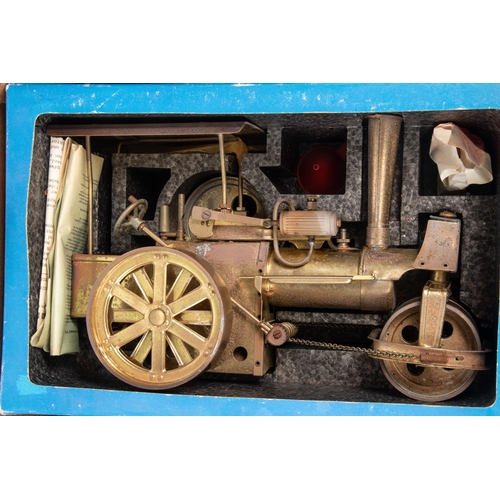 159 - A Wilesco D36MS solid brass live-steam Steam Roller. Boxed with paperwork, some wear. GC, some tarni... 