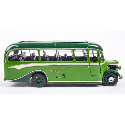 162 - A Sun Star 1:24 scale Bedford OB Coach. In Southdown two-tone green livery. Registration No. JCD 370... 