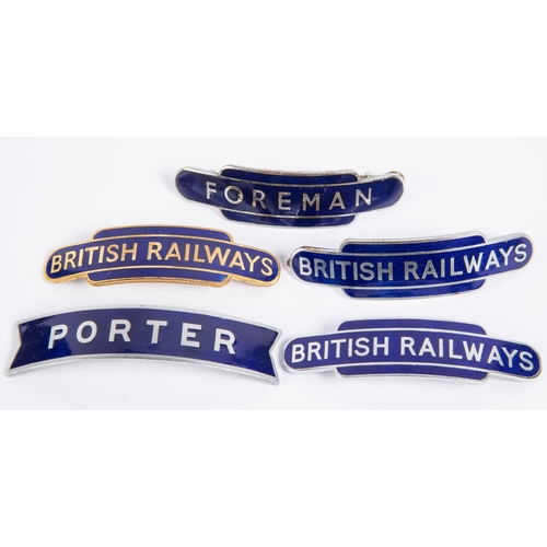 20 - 5x British Railways (Eastern Region) fishtail and totem style cap badges by Gaunt, Pinches and Fatto... 