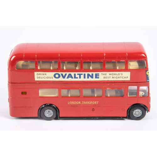 242 - Spot-On Routemaster Double Deck Bus No145. In red London Transport livery, with OVALTINE adverts, cr... 