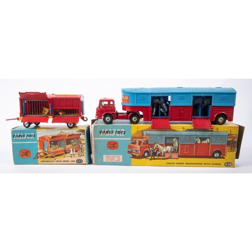 280 - 2 Corgi Toys. Circus Horse Transporter With Horses (1130). Red Bedford TK Tractor Unit with red & bl... 