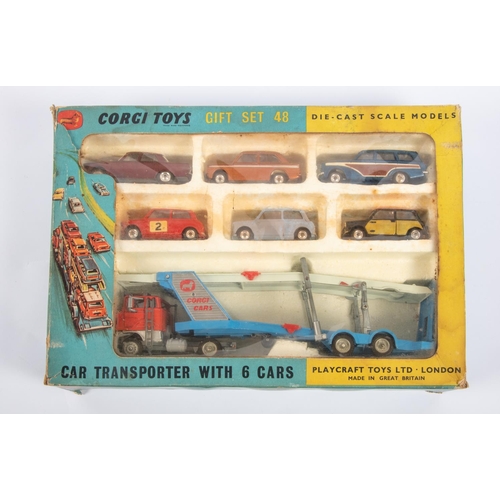 288 - Corgi Toys Gift Set No.48 Car Transporter With 6 Cars. Ford H Series in red/light grey, with two ton... 