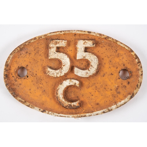 29 - Locomotive shedplate 55C, Farnley Junction 1956-1966. Cast iron plate in good, believed to be unrest... 