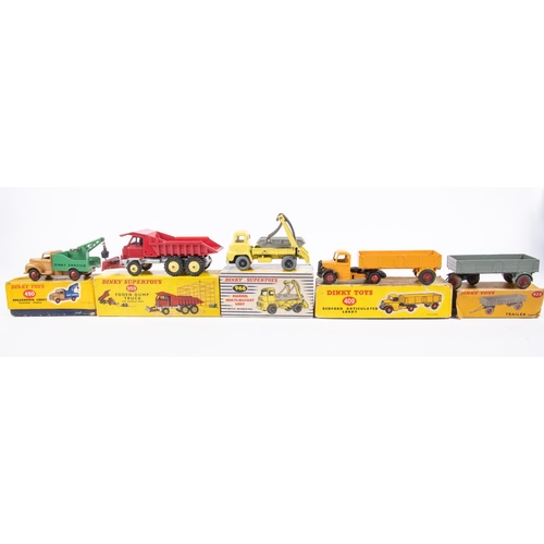 301 - 5x Dinky Toys. Foden Dump Truck (959) in red with yellow plastic wheels. Marrel Multi-Bucket Unit (9... 