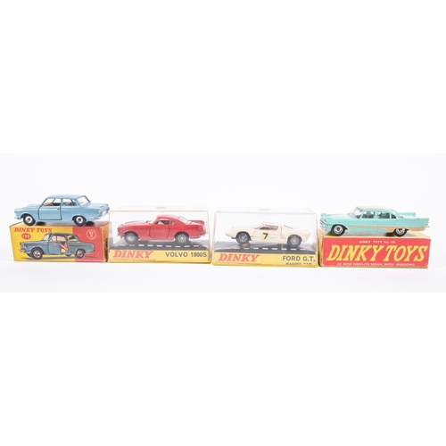 303 - 4 Dinky Toys. Ford Consul Cortina (139). In metalic blue. De Soto Fireflite Sedan (192). In turquois... 