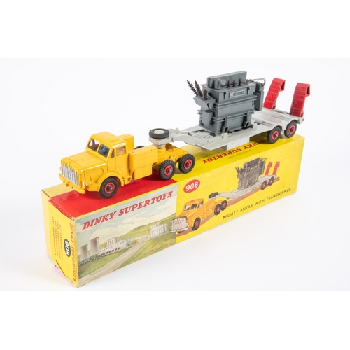 316 - A Dinky Supertoys Mighty Antar with Transformer load (908). Yellow tractor unit with grey trailer, r... 