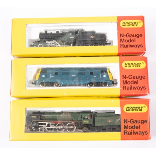 51 - 3 Hornby Minitrix N Gauge locomotives. A B.R. Britannia class 4-6-2 tender locomotives, Boadicea RN7... 