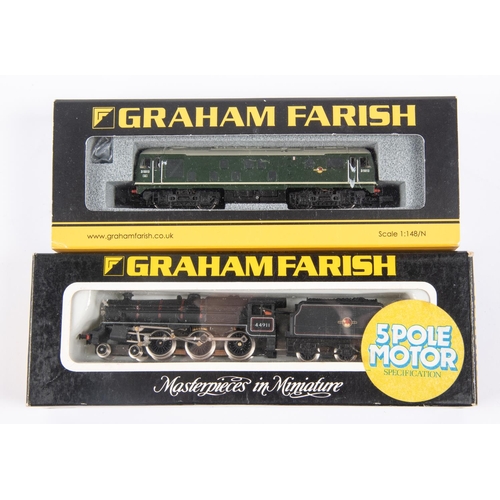 59 - Graham Farrish N gauge train pack. 2 locomotives -a BR class 24 Bo-Bo diesel loco, RN D5013 in lined... 