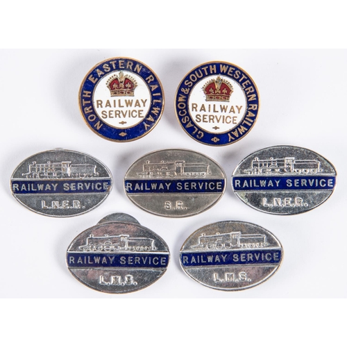 7 - 7x Railway Service badges. Including 2x WWI examples; North Eastern Railway and Glasgow & South West... 