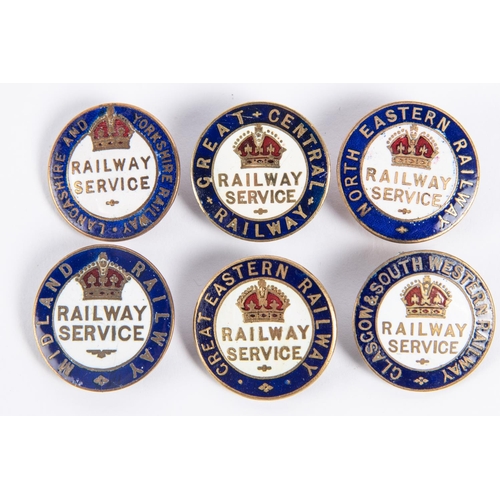 9 - 6x WWI Railway Service badges. Including; Midland Railway, Lancashire & Yorkshire Railway, Glasgow &... 