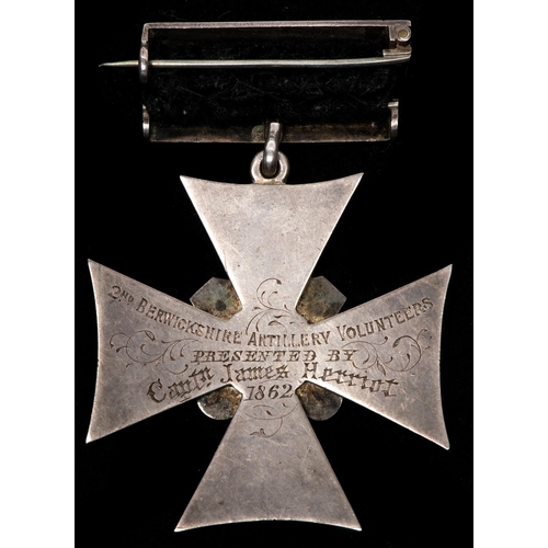 117 - Berwickshire Artillery Vols: a large silver shooting award, not HM, being a 4 armed cross, each arm ... 