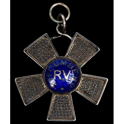 120 - 2nd Cumberland Rifle Volunteers prize medal in silver and blue enamel, in the form of a 5 armed cros... 